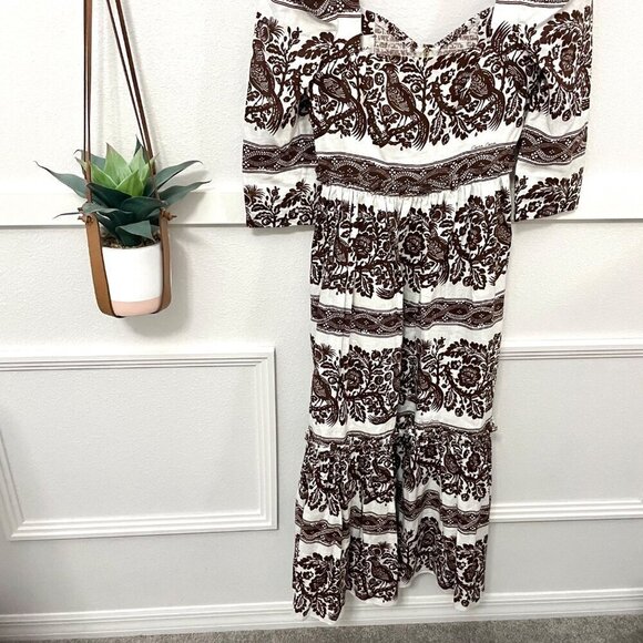 NWT Cara Cara Blue Hill Linen Printed Midi Dress Burgundy Women’s Size M - Picture 3 of 10